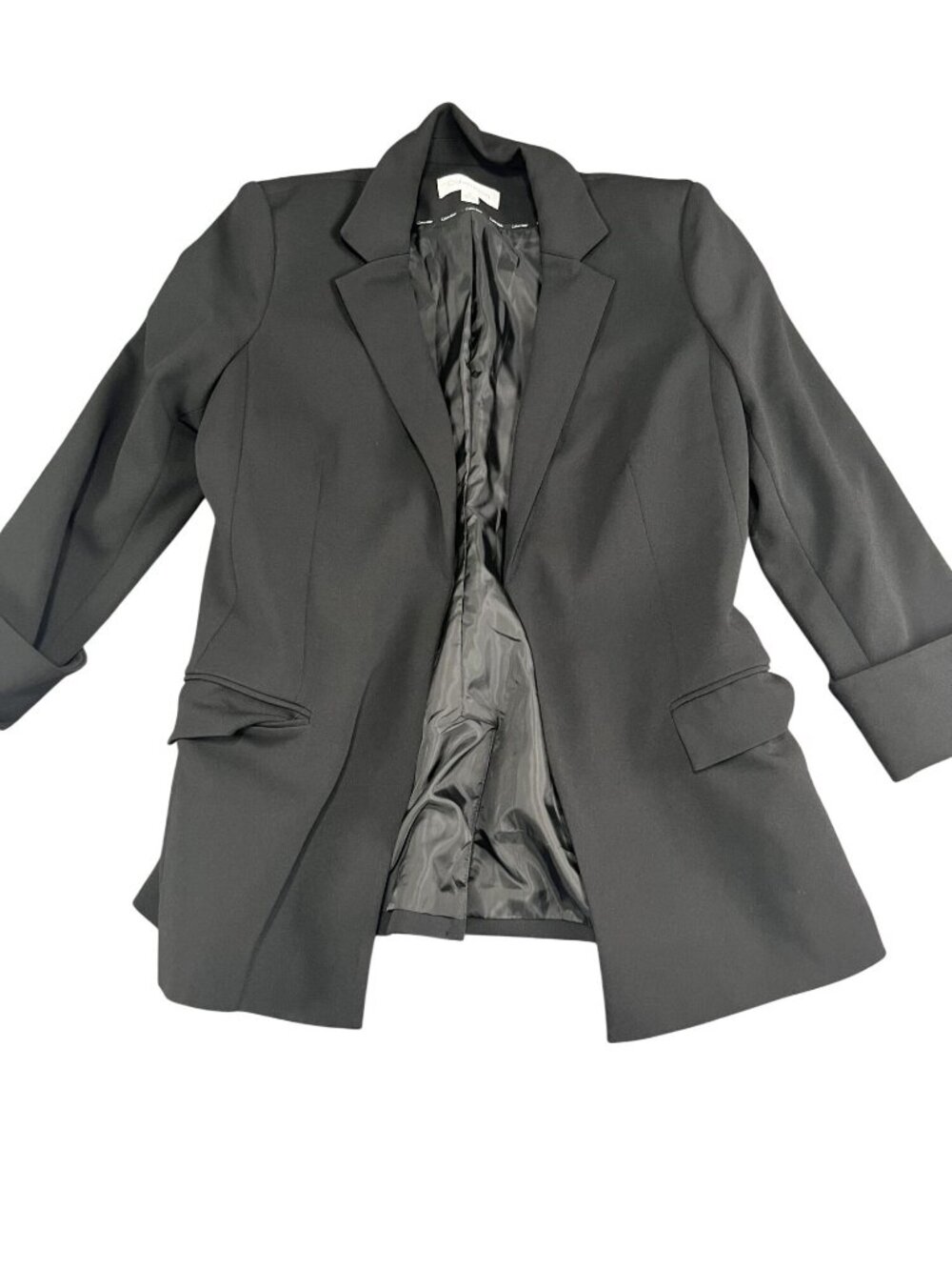 Calvin Klein Womens Black Open Front Tailored Blazer Jacket Size 10